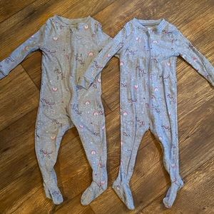 Matching unicorn and rainbow pajamas